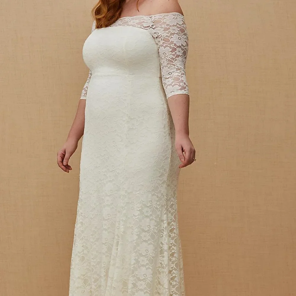 NWT Torrid Wedding Gown/Dress Ivory Lace Off Shoulder Fit & Flare 18 - Picture 4 of 15